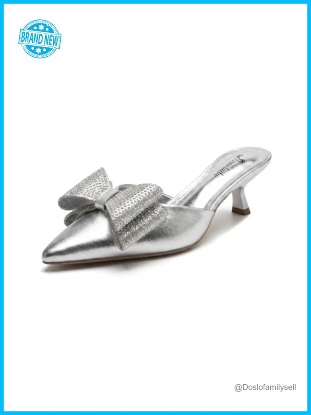 Rhinestone Bow Kitten Heel Mules Pointed Toe Slip-On Party Sandals